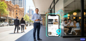 Sydney business owner using smartphone with optimised website, representing mobile SEO professionally done by Sites By Design.
